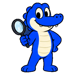 Giggatory, a friendly blue gator on the hunt for good opportunities
